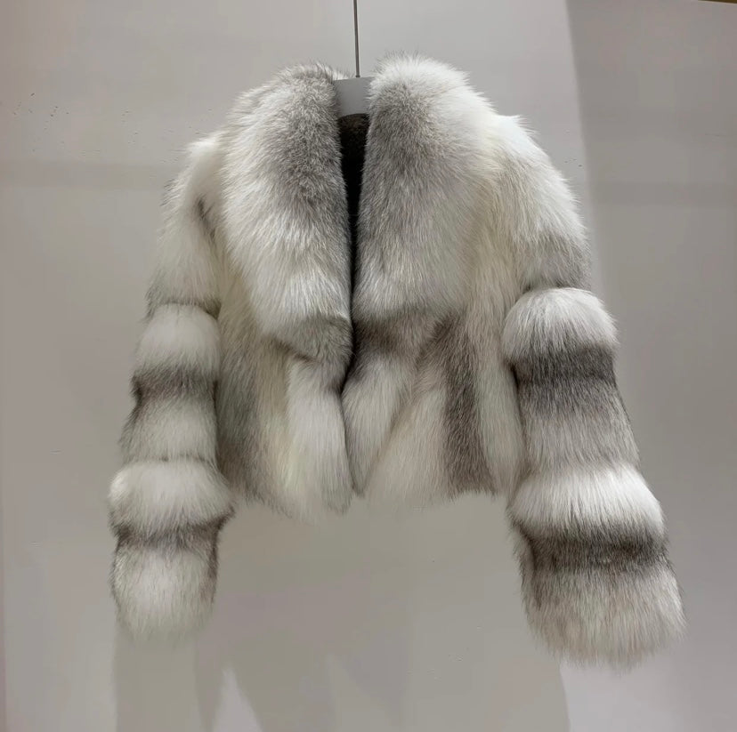 Blue white fox coat