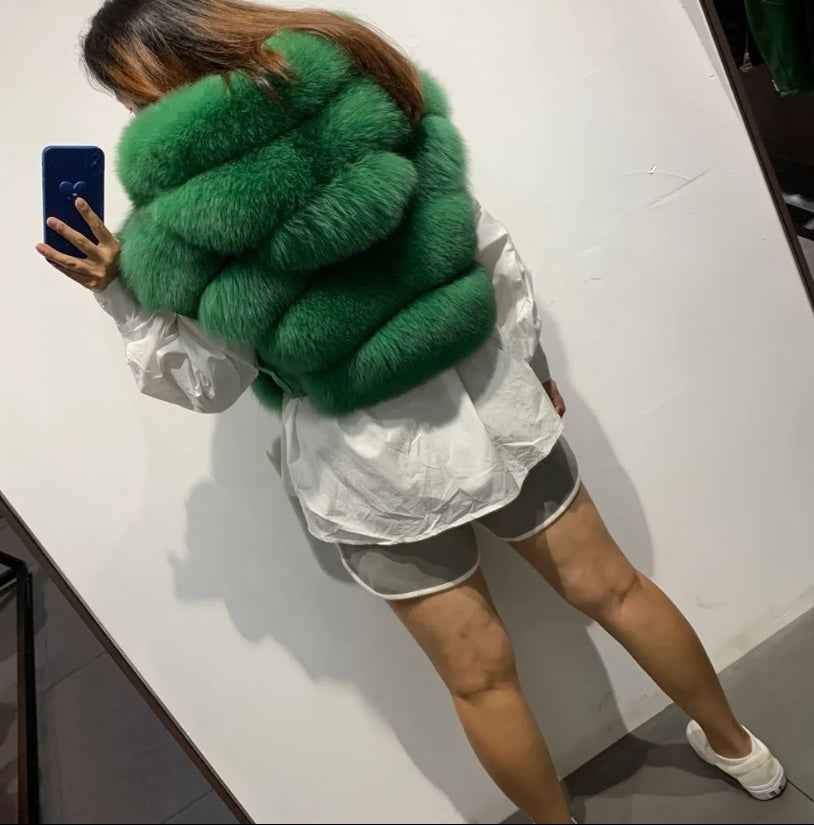 Real fluffy hooded vest