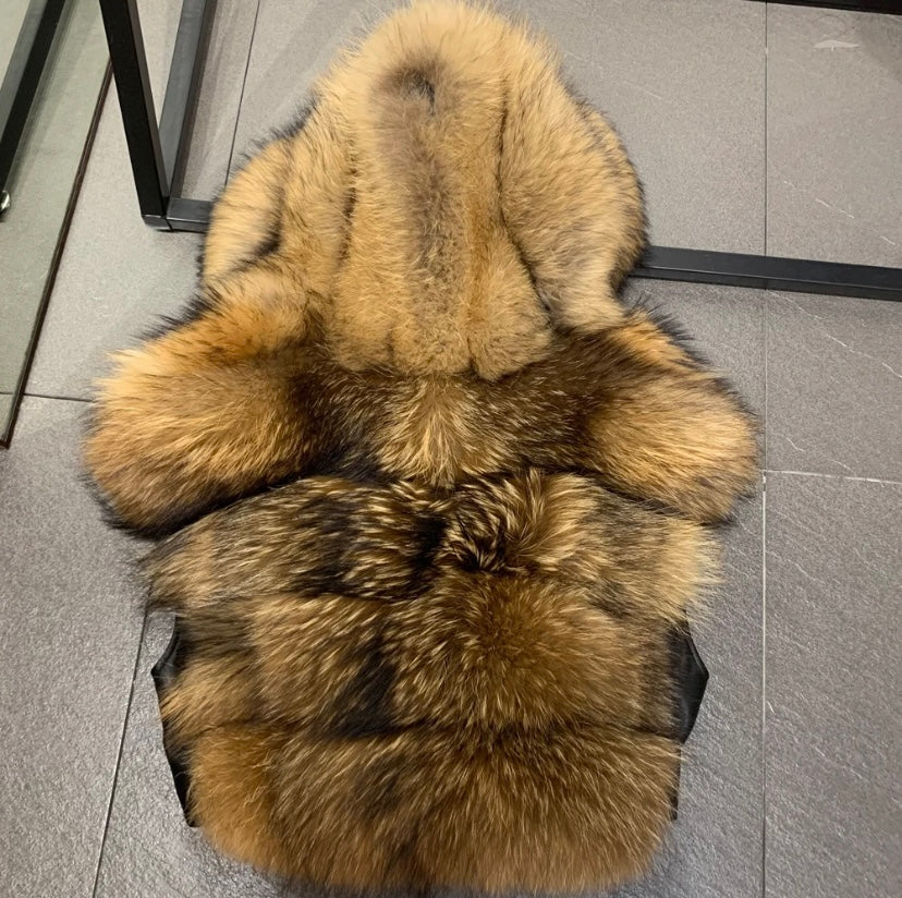 Real fluffy hooded vest