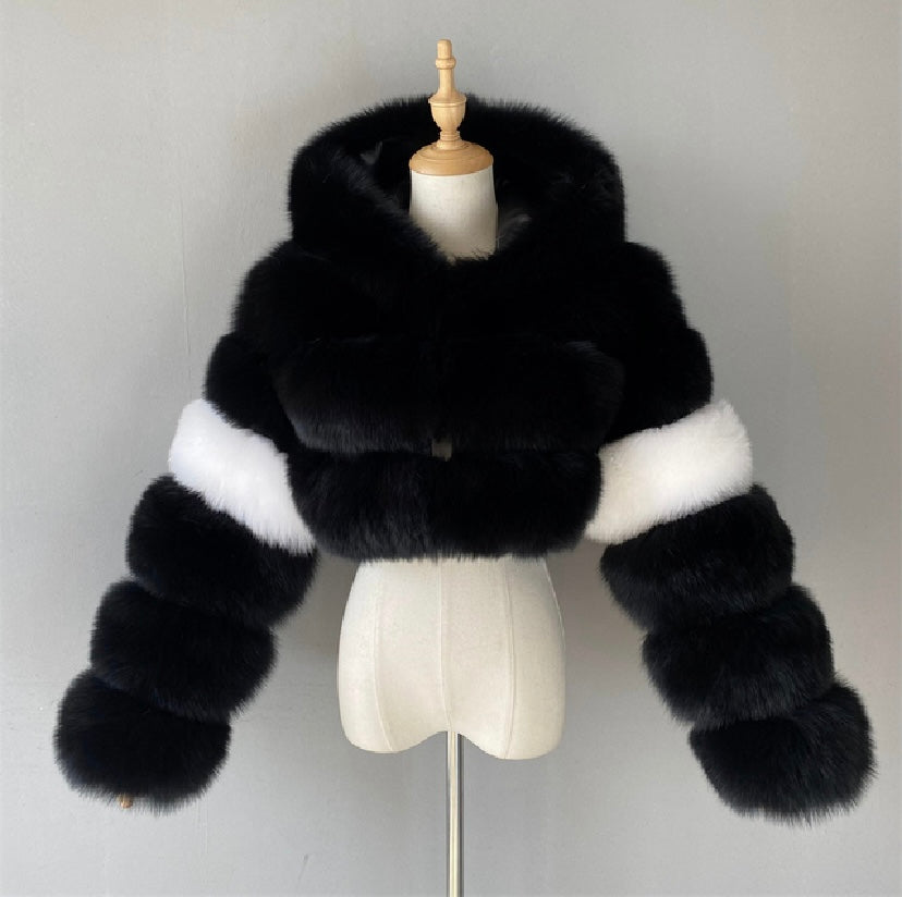 Real fox fur crop top coat with real leather inside.