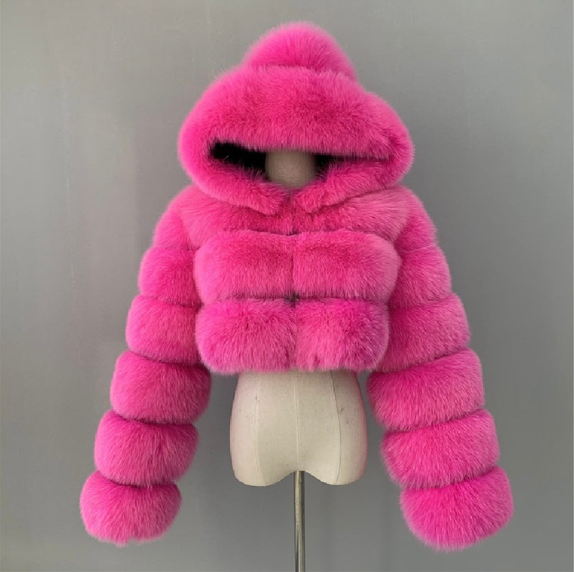Real fox fur crop top coat with real leather inside.