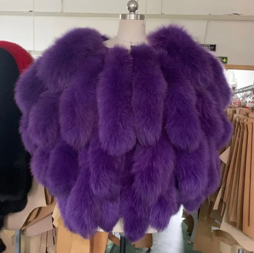 Women’s fluffy faux winter jacket winter tail shawl scarf