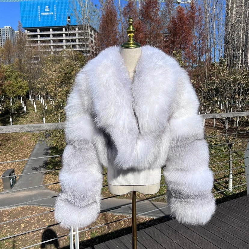 Blue white fox coat