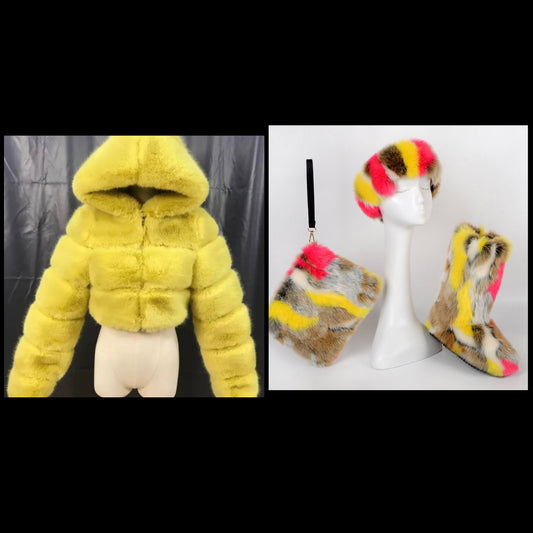 Crop top faux fur boot set