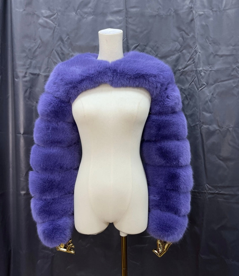 Sold color fluffy faux sleeves coat