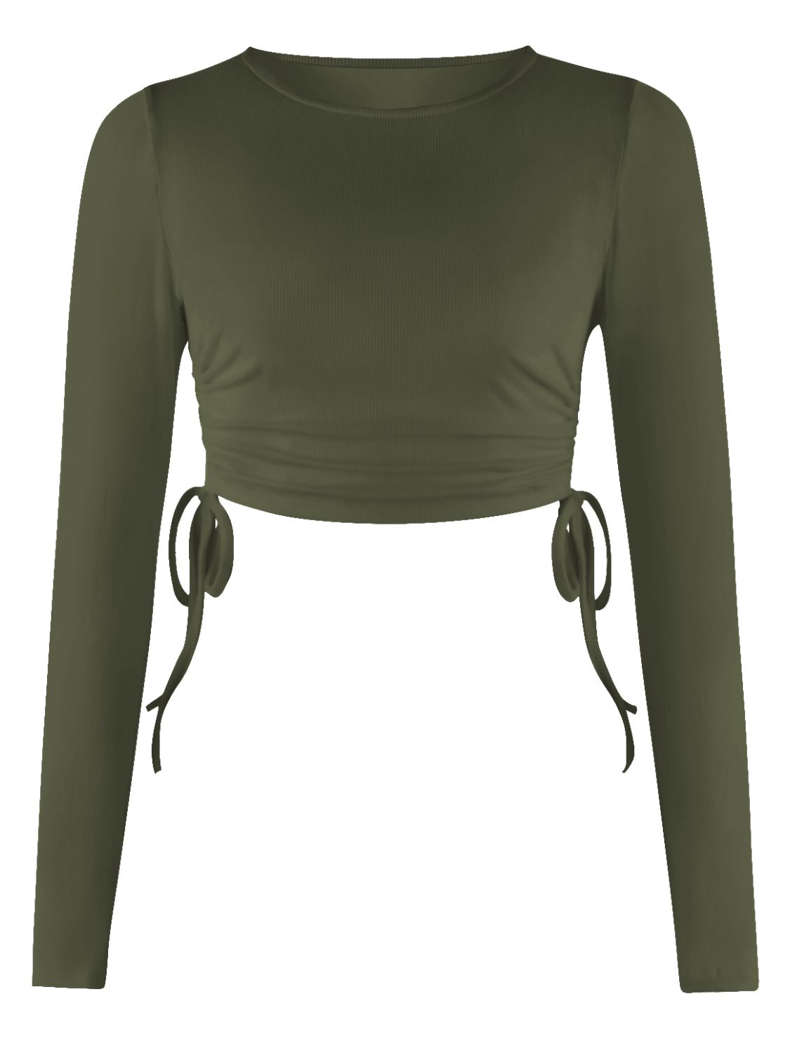 Drawstring Round Neck Long Sleeve Top