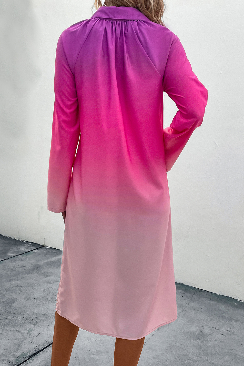 Gradient Long Sleeve Shirt Dress